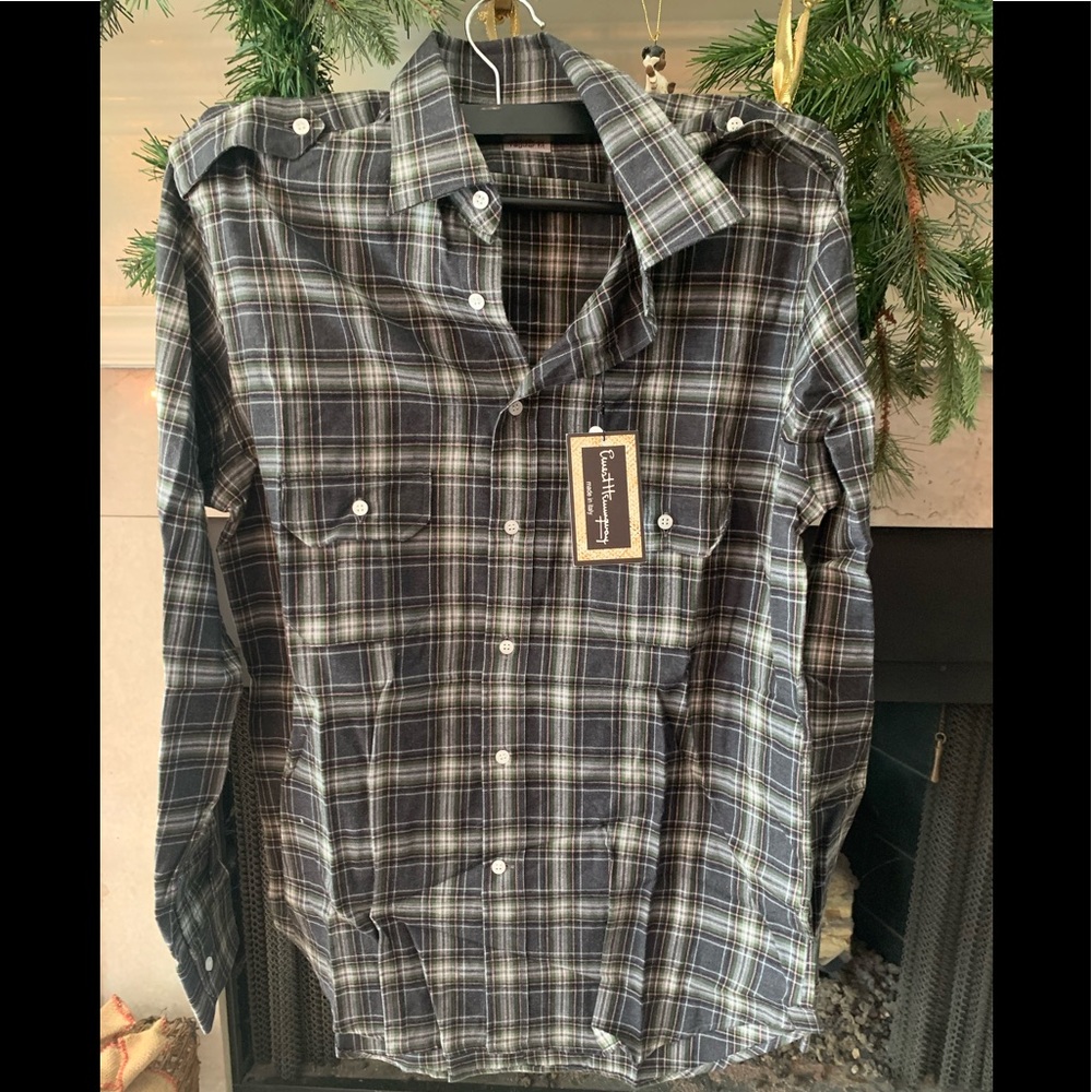 NEW ERNEST HEMINGWAY MEN'S FLANNEL EPAULETTE SHIRT $245 SIZE 15.5
